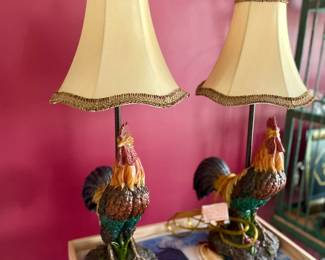 Pair of rooster lamps
