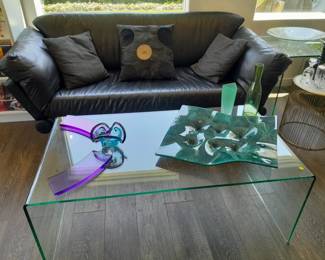 Designer glass and all glass coffee table with side table