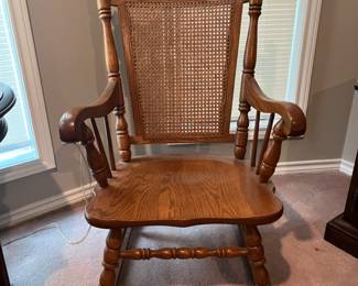 Solid Hard Rock Maple Rocking Chair with Solid Bottom and Cane Back