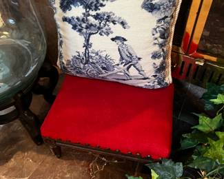 Vintage foot stool - Blue & White Pillow