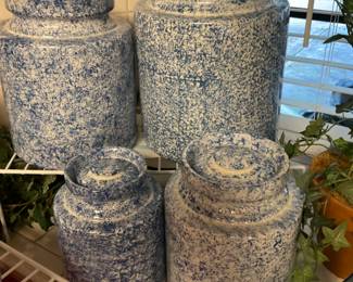 Pottery Blue Spatterware Canisters 