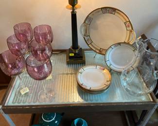 Nippon Maruki Hand Painted Plate with Handles & Dessert Plates, Pink Roses 