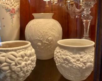 Partylite Votive Candle Holders Bisque Porcelain Garden Flowers Set of 2