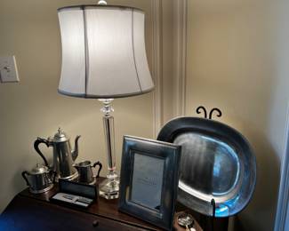 STIEFF pewter coffee, pot and sugar and creamer                 Pottery Barn Frame