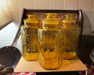 Vintage Amber Glass Jars with Lids