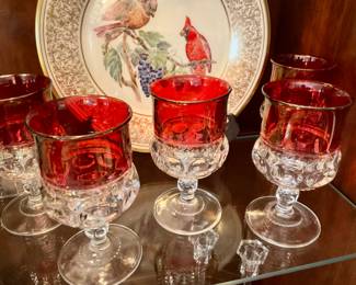 Vintage Tiffany, king crown thumb, nail ruby, water goblets
