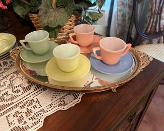 Vintage Child’s Tea Set Milk Glass Hazel Atlas Pastel