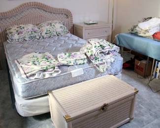 Lexington Henry Link Wicker Bedroom Set(Queen Headboard, Chest of Drawers, Storage Trunk, Small Dresser & Oval Mirror)