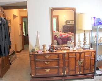 Thomasville King Bedroom Set, (Bookshelf Headboard, Mattress Set, Armoire, Chest of Drawers, Dresser with Mirror)