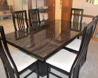 Millenium Contemporary Black Ebony Dining Table with 6 Chairs and Matching China Cabinet