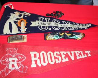 Vintage Roosevelt HS Pennant, USN Bainbridge Naval Academy Pennant