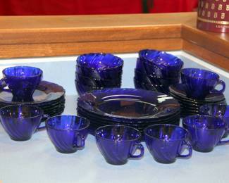 40 pcs. French Duralex Cobalt Blue Dinnerware