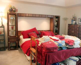Thomasville King Bedroom Set, (Bookshelf Headboard, Mattress Set, Armoire, Chest of Drawers, Dresser with Mirror)