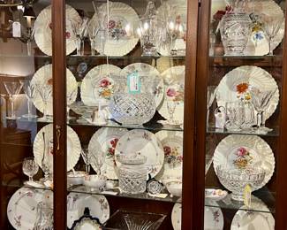 Collection of various Waterford Crystal pieces including Champagne Flutes, Bud Vases, Wine Glasses and bowls - 20% - 40% off, Vintage Minton Hand Painted Floral Swirl Plates - set of 12 that are 40% off
