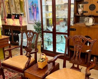 Pair of Maitland Smith Chippendale Style Arm Chairs