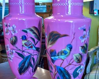 Pair of Antique Hand Painted Bristol Vases - 20% off