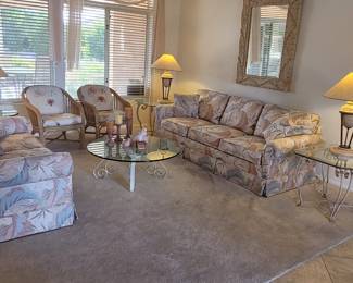 Gabriella Crespi style pencil Reed club chairs! Postmodern foliage sofa and loveseat, Postmodern foliage mirror! Very nice quality Postmodern tables and lamps!