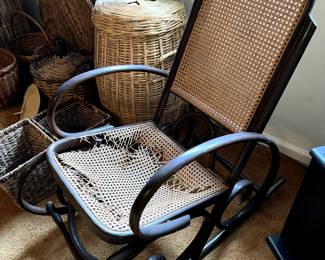 Bentwood rocking chair 1970s and handmade baskets