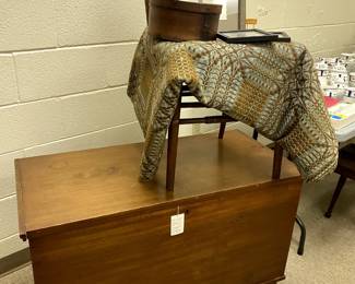 Peterson Blanket Chest, Victorian Chair, Woven Coverlet
