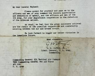 Letter from George S. Patton to General Wayland, 1945, (copy)