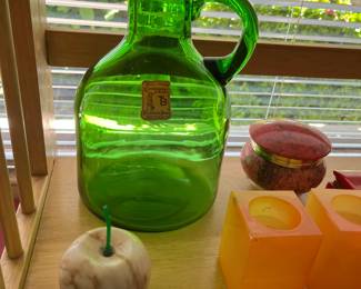 Hand Blown green Italian jug