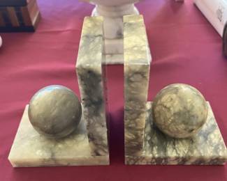 Italian green alabaster marble art deco "Orb" MCM bookends