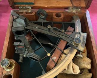 Antique sextant in box