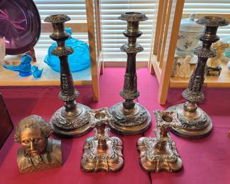 Antique candlesticks - sterling over copper 