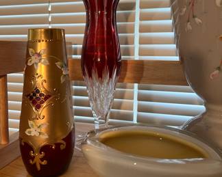 Bohemian ruby glass + Murano ashtray