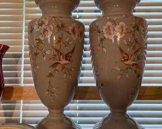 Victorian painted enamel mold blown vases