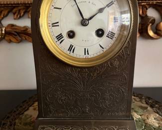 Antique bronze case clock - Paris on dial.  With key. Overwound.