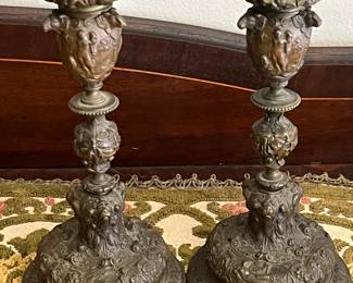 Pair Renaissance bronze figural candlesticks