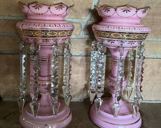 Antique Victorian mantle lustres - lots of gold