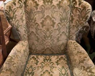 2 velvet brocade wing back chairs