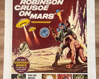 RARE Original 1964 “Robinson Crusoe On Mars” Movie Poster - Mounted