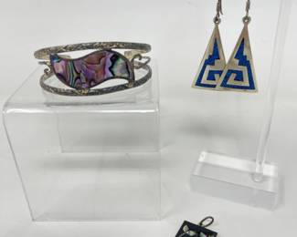 Alpaca Mexico Silver Earrings, Cuff Bracelet and Pendant
