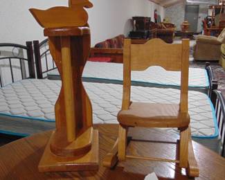 Wooden paper towel holder and rocking chair  hand made