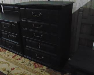 Painted   black  Bassett Bedroom Suite, chest of drawers, dresser, headboard , footboard  and rails with nightstand