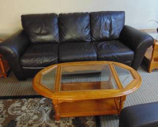 Bassett glass top coffee table and 2 glass top side tables and all are in terrific shape