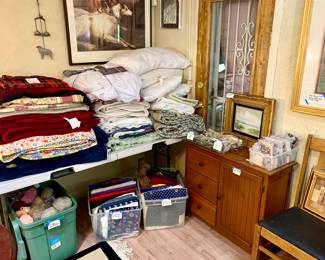 Quilts, Spreads, Duvet's, fabric's , solid wood cabinet