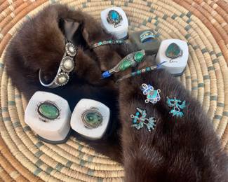 Very old American Indian sterling silver and turquoise jewelry. Ed Harvey era bracelet