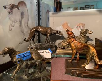 Bronze and metal Borzoi, Gregory Petrox, Louis Albert Carvin