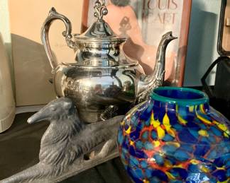 Hand done art vase, Aluminum gate handles. Louis iCart book of his etchings