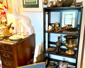 Haeger Porcelain tall Borzoi, Original Art, Bronze Swans, Brass cups, Aluminum Duck