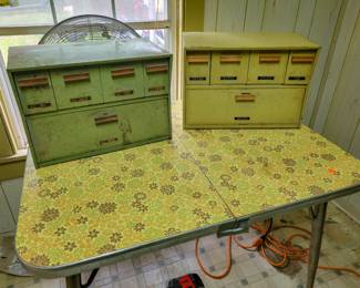 Vintage kitchen storage in avocado an golden harvest
