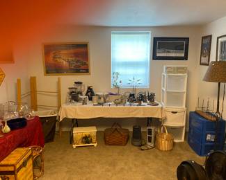 Artwork, storage cabinets, heaters, floor lamp, etc