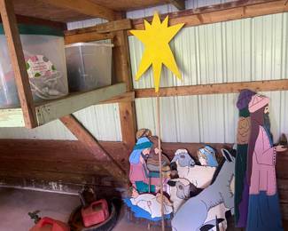 Christmas nativity with a spot light, Christmas lights