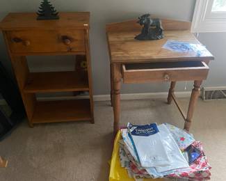 Small bookcase, desk, table clothes