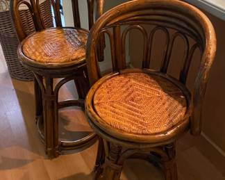 Swivel Bamboo Rattan pair of Barstools