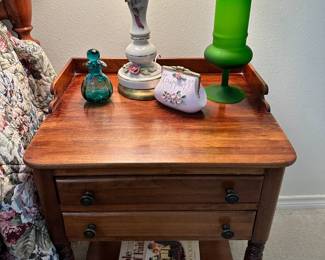 Vintage Mid-Century  Empoli Satin Green Glass Footed Apothecary Jar with Lid